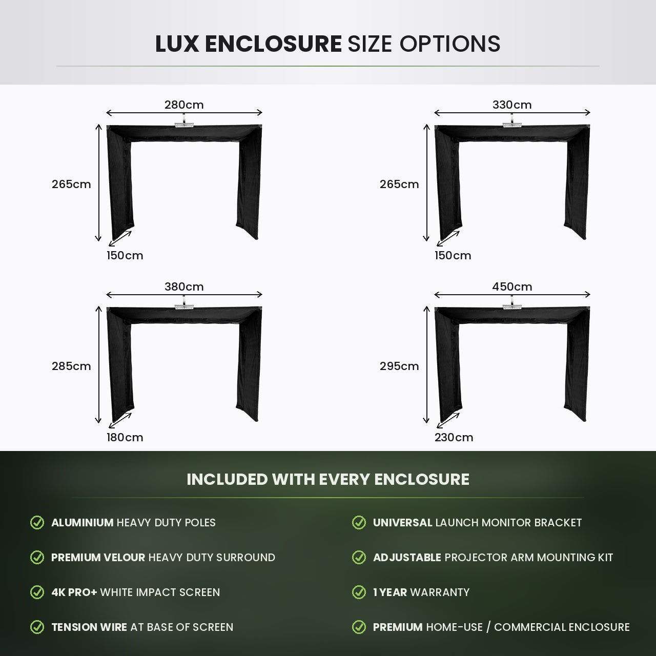 GolfBays Lux Golf Simulator Hitting Enclosure (4 Sizes)